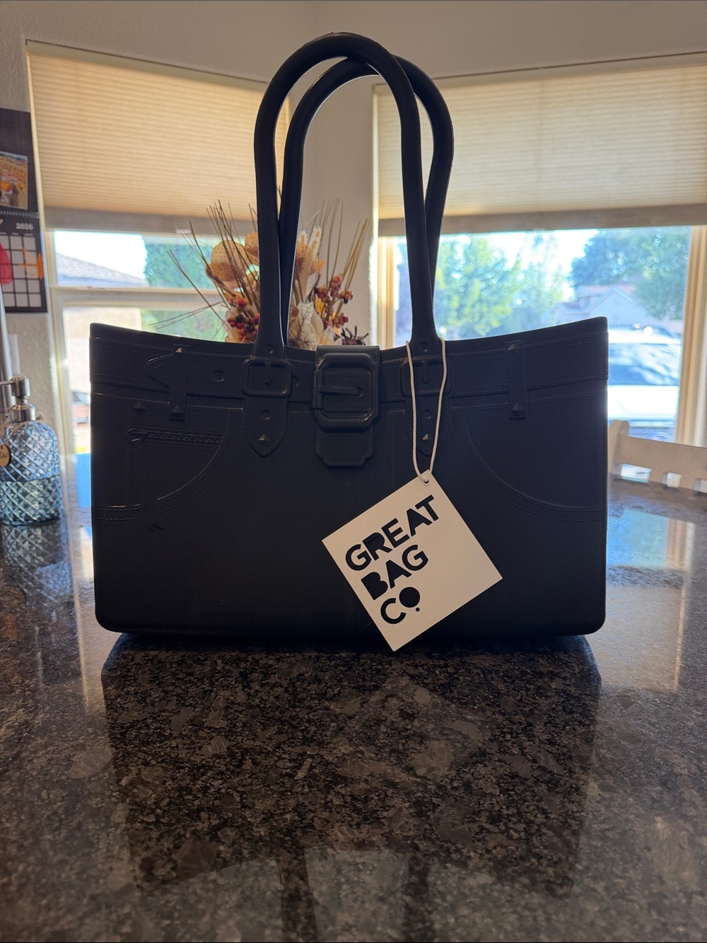Great Bag Co. - Black Structured Tote with Buckle Accent